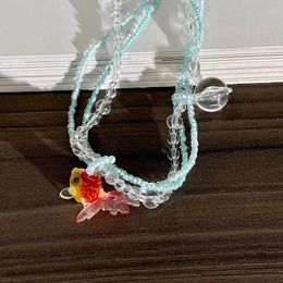 Pendant Necklaces Ocean Vacation Style Red Goldfish Carp Necklace With Imitation Crystal Bubble Beads Multi Layered Collar Chain NeckChain