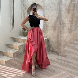 Party Dresses Latest Unique Evening Contrast Colour Prom Gowns High Low 2024 One Shoulder Feather Wedding Black On Sale