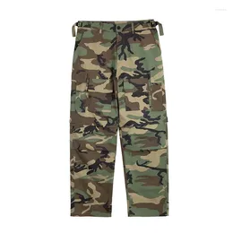 Men's Pants Straight Loose Removable Trousers Men Safari Style HIP HOP Streetwear Pleated Multi-Pocket Camouflage Cargo Mens