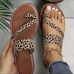 Slippers Womens Leopard Print Smooth Shoes Sholeces Non Slip Open Shoelaces Outdoor Beach Shoesl2405