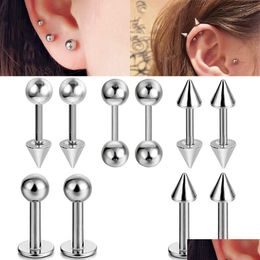 Labret, Lip Piercing Jewellery 2/5/10Pcs Medical Stainless Steel Labret Tragus Cartilage Ear Studs Earrings For Women / Men Drop Delive Dhg6V