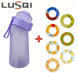 Water Bottles LUSQI Air Flavored Bottle With 7 Flavor Ring Sports Leak Proof 500ml Fashion Straw Tritan Plastic Cup