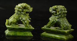 Rare A pair 100 China natural jade handcarved statues of pixiu dragon2092462