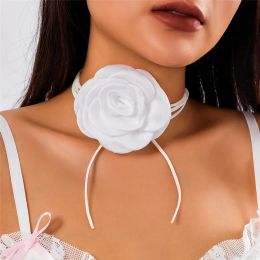 IngeSight.Z Romantic Black Big Rose Flower Long Rope Choker Necklace Women Sexy Korean Velvet Bowknot Clavicle Chain Party Gift