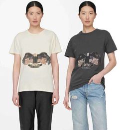 2024 Eagle Vintage Tee 디자이너 플래그 프린트 볶음 세척 T 셔츠 여성면 단락 티셔츠 여름 탑 폴로 8852ess