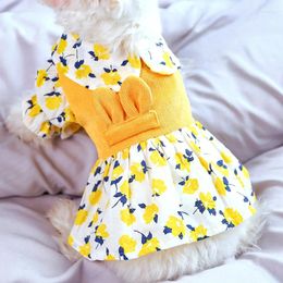 Dog Apparel Clothes Little Yellow Flower Corduroy Dress For Small Puppy Pet Cat All Season Cute Costume Skirt