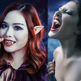 1Pair Vampire Teeth Zombie Fangs Halloween Props Apparel Accessories DIY Solid Denture Adhesive Cosplay Masquerade Decoration