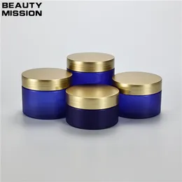Storage Bottles 100G 120G 150G 200G X 20 Empty Frosted Blue Plastic Jar With Gold Screw Lid Cosmetic Facial Cream Hair Pomade Wax Container