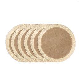 Table Mats Burlap Round Braided Placemats Set Of 6 For Tables 15'' Heat Resistant Jute Farmhouse Woven Fabric Natural Place