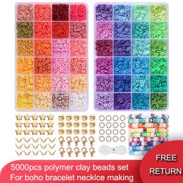 4800pcs Polymer Clay Beads Set 48 Rainbow Color Flat Chip Beads For Boho Bracelet Necklce Making Gold Beads Accessories Kit DIY