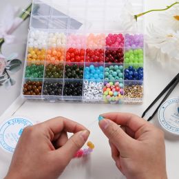 900pcs/Box Round Acrylic Spacer Beads Letter Heart Beads With Scissors Tweezers Elastic For Jewelry Making Supplies Set