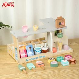 Kitchens Play Food Simulated Ice Shop Set Pretends to Play Wooden Montessori Toys Ice Cone Kitchen Childrens Food Toys Preschool Education d240525