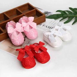 First Walkers Babys first walking shoe childrens girl party ballet dancer shoes baby white chiffon bow casual elastic band newborn walking shoes d240525