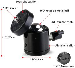 1PCS 1/4" Ball Head Screw Tripod Mount 360 Rotating Mount Base Adapter for DSLR Camera Tripod Monopod Camcorder Light Stand