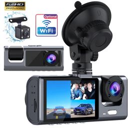 3 Channel Dash Cam for Cars WiFi Camera för fordon 1080p Video Recorder Black Box Dual Lens Inside Car DVR Bakre View Camera