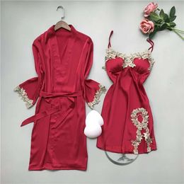 Pyjama designer luxury Women's Sleepwear Sexy Peacock Blue Underwear Pajamas Satin Lace Dressing Gown Sleeping Robe For Women SetWomen's f26