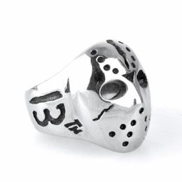 Mens Silver color Friday the 13th Jason's Hockey Mask 316L Stainless Steel Biker Ring 304w