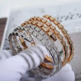 Bangle European High end Jewelry 925 Sterling Silver Zircon Double Ring Snake Bone Bracelet Womens Fashion Luxury Brand Party Gift T240524