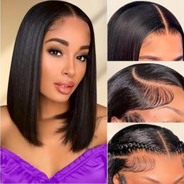 12A Bob Human Hair Wig Brazilian Hair Fake Women Short Medium Straight 13x4 Lace Front Wig Full Head Cover Natural Black