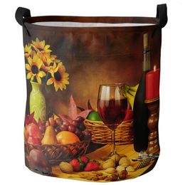 Laundry Bags Vintage Country Fruit Food Wine Foldable Basket Kid Toy Storage Waterproof Room Dirty Clothing Organiser