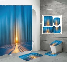 Shower Curtains Blue Fantasy Forest Fabric Winter Sunset Bathroom Curtain Set Anti-skid Rug Carpet Toilet Lid Cover Bath Mat
