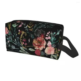 Storage Bags Midnight Floral Cosmetic Bag Women Fashion Big Capacity Red Rose Flowers Makeup Case Beauty Toiletry