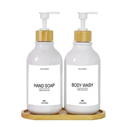 Liquid Soap Dispenser 500ml White Pump Bottle With Bamboo Dish And Hand For Kitchen Sink Bathroom Lotion Container