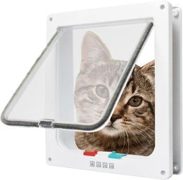 Cat Carriers Flap Door With 4 Way Lock Safety Magnetic Pet Kit White Weatherproof For Cats & Doggy In Wall And