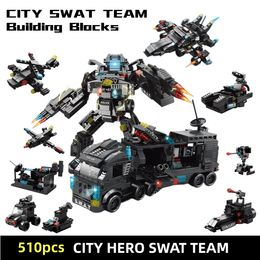 Children'S Toy Building Blocks Swat Team Mechanical Police Car Robot Small Assembled Colorful Brick Model Toy Birthday Gift