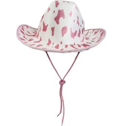 Pink Cow Print Women Fedora Hat for Winter Autumn Elegant Lady Trilby Felt Homburg Church Jazz Hat Cosplay Cowgirl Hat