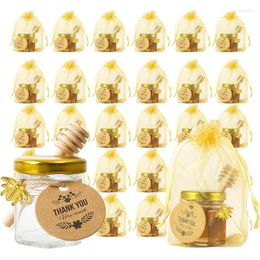 Storage Bottles 30Pcs 1.5oz Hexagon Glass Honey Jars With Wood Dipper Gold Lid Bee Pendants Jutes Baby Shower Wedding Favours Party