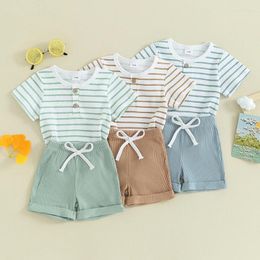 Clothing Sets 0-3Y Summer Toddler Kids Baby Boys Girls Clothes Cotton Striped Print Button Short Sleeve T-shirts Shorts Casual Outfits
