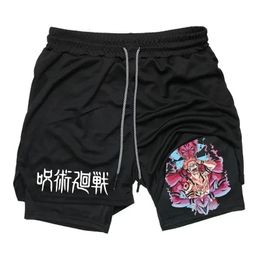 Jujutsu Kaisen Anime Graphic 2 in 1 Compression Shorts for Men Quick Dry Lightweight Gym Performance Athletic Activewear 240523