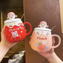 Mugs Cartoon Cute Cup Girl Heart Ceramic Mug With Spoon High Appearance Level Couple Water Coffee Cups Lid Office Wholesale