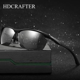 Sunglasses HDCRAFTER Brand Design Rimless Pochromic Men Polarized Aluminum Magnesium Driving Eyewear UV400 Oculos 3402