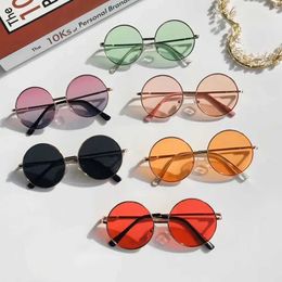 Sunglasses 14mm childrens retro round frame sunglasses with black red and pink lenses fashionable boy and girl UV400 protective goggles new summer sunglassesL2405