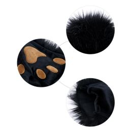 Faux Fur Cat-Foxes Ears Headband with Tail Set Tail,Foxes-Cat Ears Paw Gloves Tail Halloween Cosplay-Props