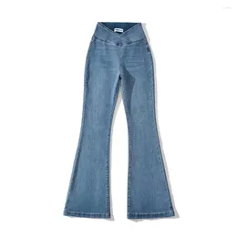 Jeans femminile harajuku ins stile blu per donne pantaloni elastici ad alta vita pantaloni svasati incrociati dritti casual slim