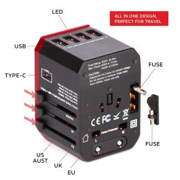 Travel Adapter International Plug Adaptor Wall USB Type C Charger Plug Adaptor US UK AU EU Universal Travel Power Socket