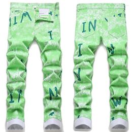 Men's Jeans High Quality Men Denim Fashion Straight Letter Printed Yellow Red Green Trousers Daily Doodle Trend Street Pants
