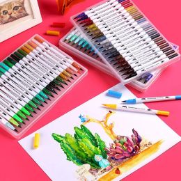 Double-Head Washable Colour Marker Set Soft Fibre Brush Pen Fine Nib Art Supplies for Artist Korean Stationery School Supplies