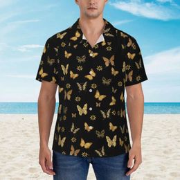 Men's Casual Shirts Hawaiian Shirt Beach Golden Butterfly Blouses Cute Animal Vintage Male Short Sleeve Streetwear Clothing