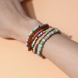 BOHEMIAN Handmade Multi-camadas de pulseira elástica conjunto para mulheres Bomada de miçangas coloridas de verão Girls Boho Jewelry Gifts