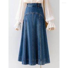 Skirts High-waisted A-shaped Skirt Women Pleated Cowboy Long Umbrella 2024 Spring Autumn Is Slim And High-grade