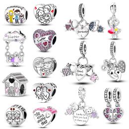 925 Silver Charms Family Friendship Wiselant Fit Oryginalny Pandora Beads Bransoletka Making Woman Biżuter