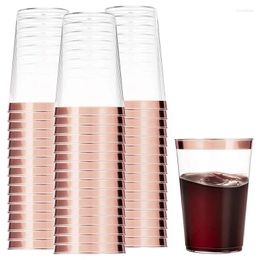 Disposable Cups Straws Rose Gold Plastic Wine Tumblers Rimmed Clear Party