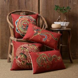 Pillow Chinese Red Pattern Flower Cover Floral Home Decorative Office Sofa PillowCase