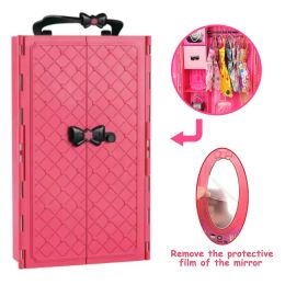 Dollhouse Furniture Doll Wardrobe Plastic Portable Closet Can Collect Doll Clothes And Accessories DIY Birthday Christmas Gift