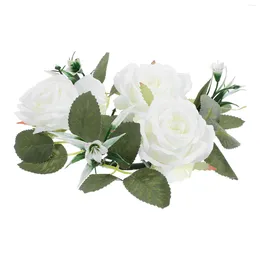 Decorative Flowers Candlestick Garland Flower Rings Rose Artificial Leaf Plastic Wedding Table Centerpiece Wreath For Pillars