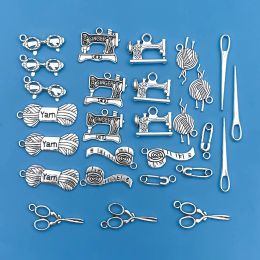 Mix 27pcs/Set Zinc Alloy Antique Silvery Sewing Machines Tools Shaped Pendants for DIY Necklace Bracelet Earrings Jewellery Making